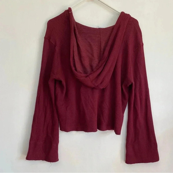 Splendid Maroon Pullover Sweater Cropped Hooded Draw String Wide Sleeve XS - Picture 2 of 9